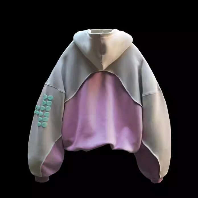 American college style letter foam printed spliced contrasting color unisex hooded sweatshirt