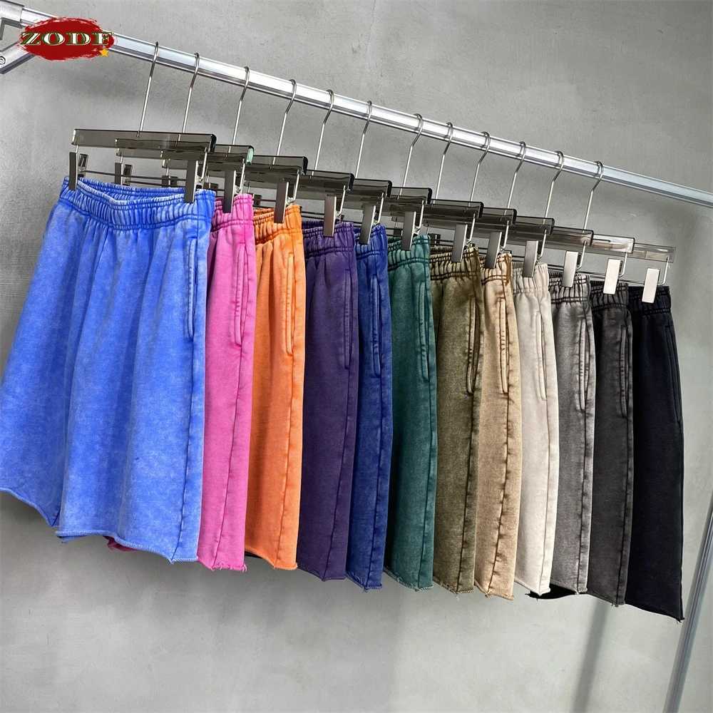 ZODF Vintage Men Summer Batik Washed Cotton Shorts Unisex High Street Distressed Loose 420gsm Short Pants Brand Clothes HY0817 J250515