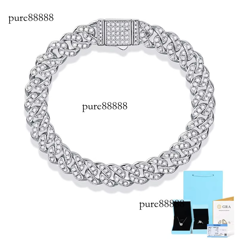 sterg Sier Jewelry 8mm Hiphop Cuban Men Hip Hop Mens Moissanite Bracelet