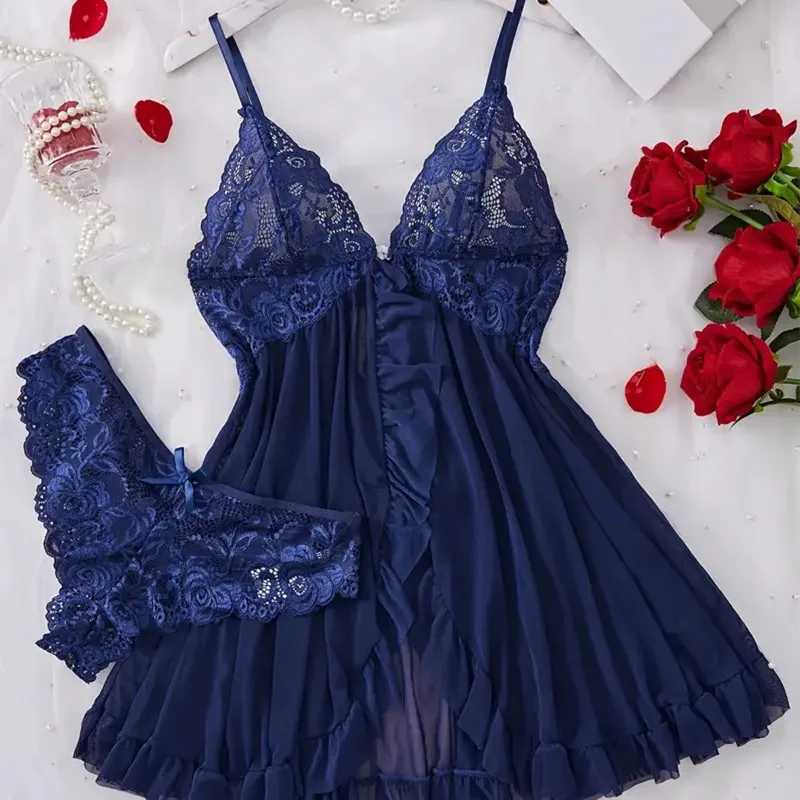 Red Sexy Lingerie Erotic Underwear Sets Transparent Porno Lace Bra And Panty Set Lingerie women Hot Sleepwear Babydoll DressXJ250301