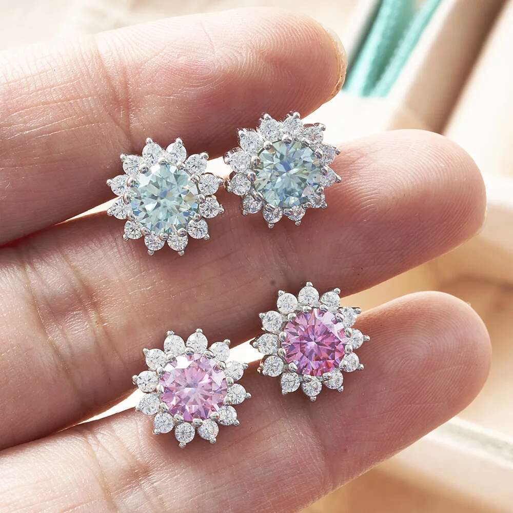 wer shape 1CTX2 Moissanite Earrings for Women Lab Grown Dia Ear Studs Sterg Sier Fine Jewelry Gift