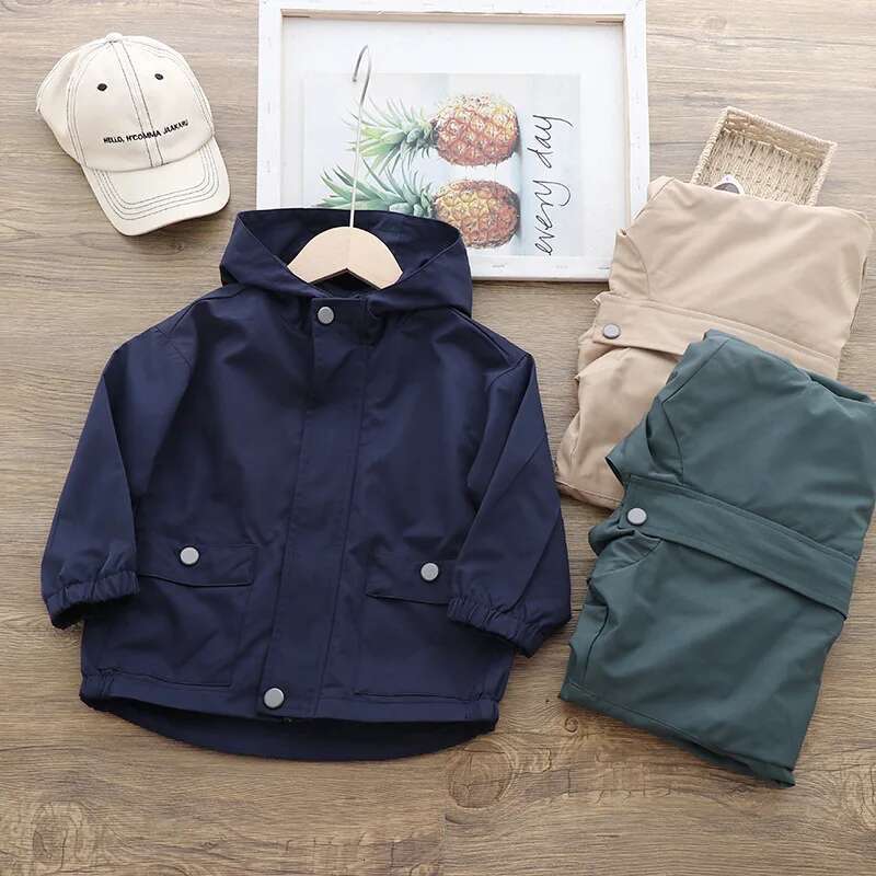 Ddmyshoesvip Spring Autumn Kid Jackets Zipper Hodded Solid Color Long Sleeve Children Windbreak Casual Exterior Students Boys Coats