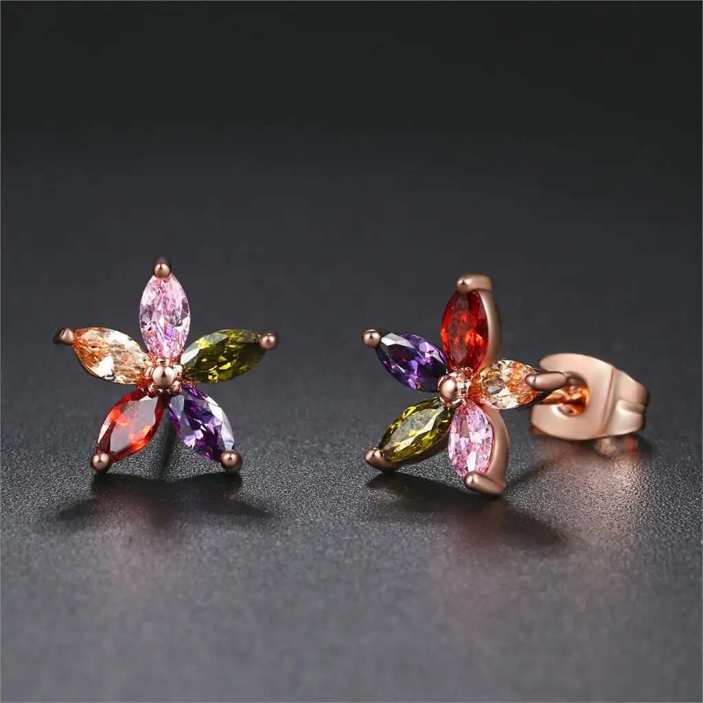 Engagement Wedding wer Crystal Stud Earrings Women Fashion Zircon Rose Gold Color Ear Jewelry for Bridal Female Gift E062