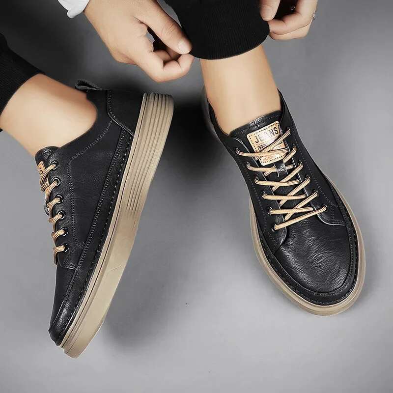 New Brand Men's Casual Leather Male Sneakers Comfortable Flat High End Fashion Lace Up Shoes For Men Tenis Mascuo