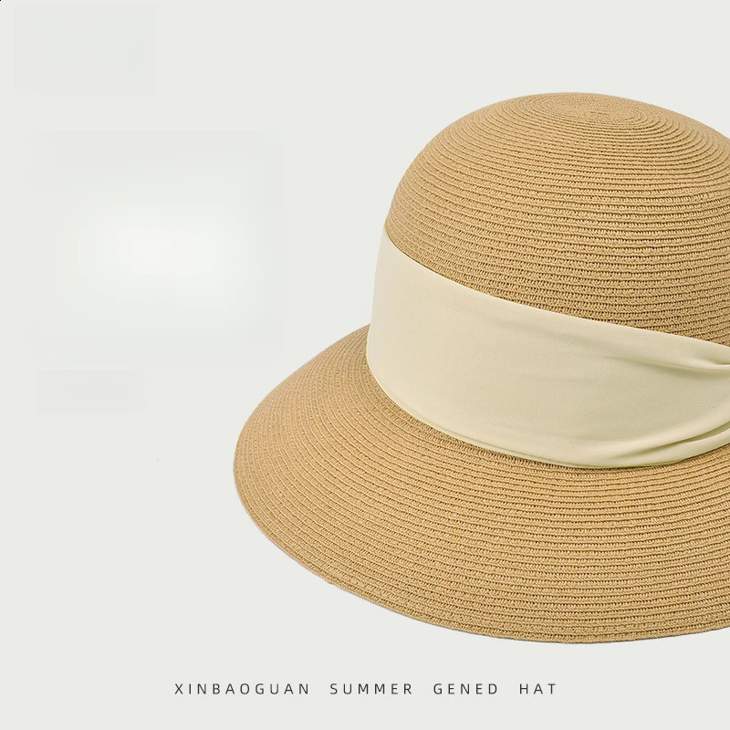 Summer Womens Sun Hat Wide Brim Foldable French Tie Straw UV Protection Casual Sun Hat for Outdoor Activities 55-58cm 250227