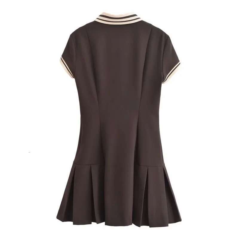 Wide Pleated Short For Woman Autumn Casual Ribbed Pattern Mini Shirt Style Dresses Female Midi Dress