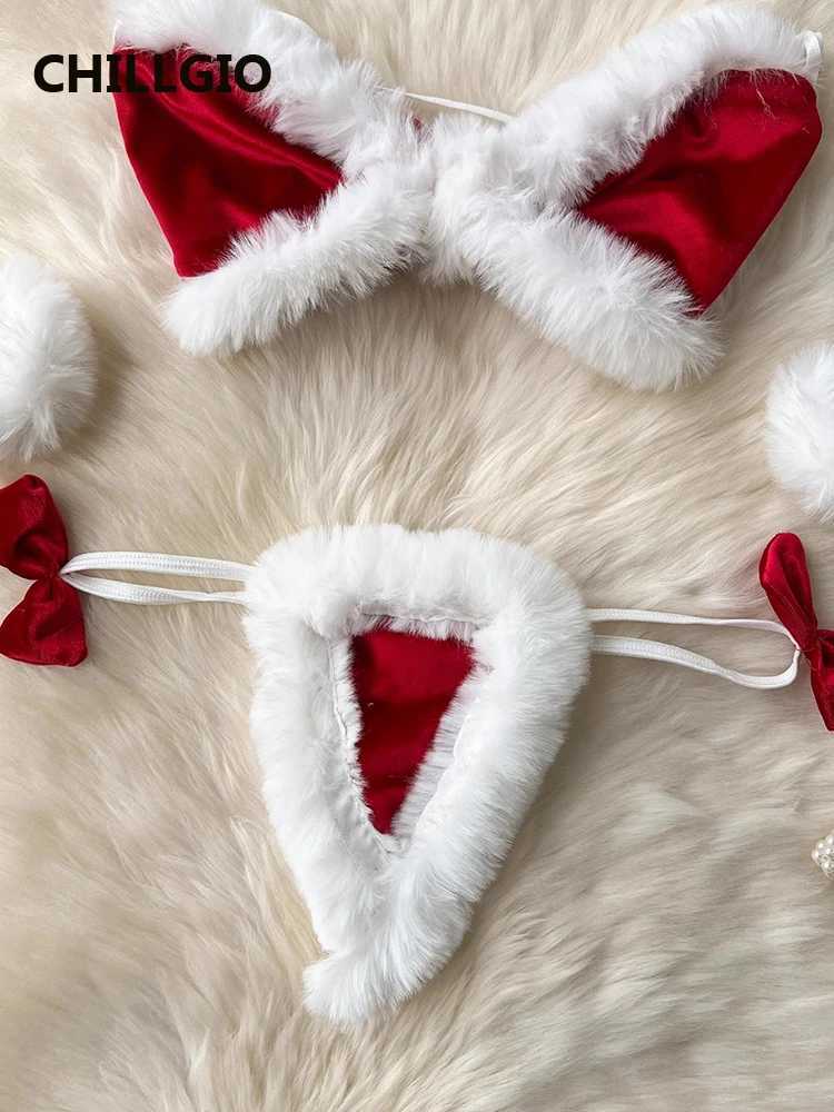 CHILLGIO Women Sexy Christmas Velour Bra Brief Suits Fashion Intimate Lingerie 5 Piece Erotic Bras Thongs Outfits Underwear SetsXJ250301