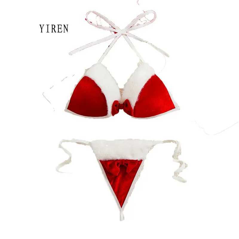 2025 Christmas Sexy Lingerie Red Velvet Bowknot Bras and Briefs Suit Women Underwear Sets Adult Sexy New Year CostumeXJ250301