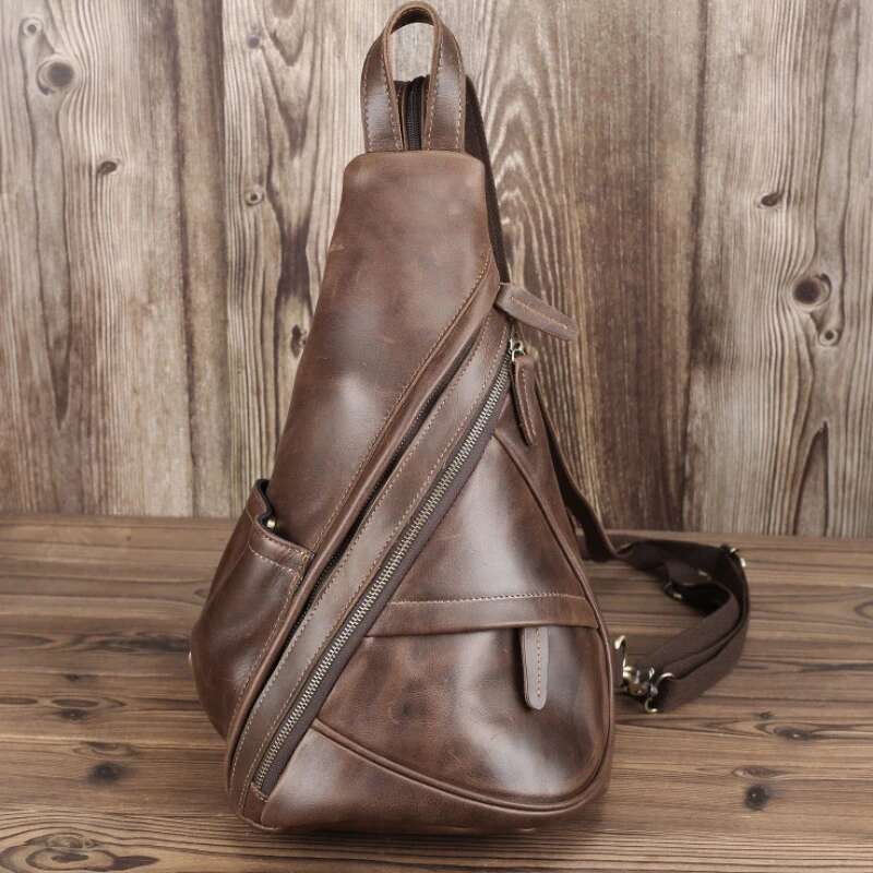 MAHEU Unique Casual Genuine Leather Triangle Male Female Travlg Bagpacks For Ipad Small Backpack Portable Men Bags