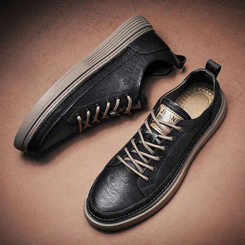 New Brand Men's Casual Leather Male Sneakers Comfortable Flat High End Fashion Lace Up Shoes For Men Tenis Mascuo