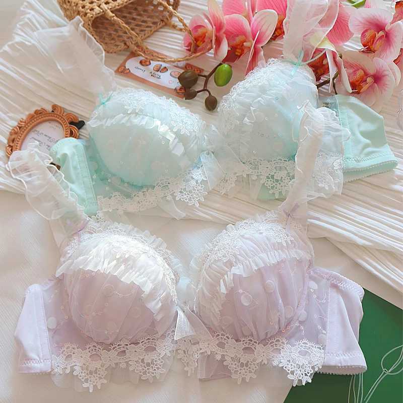 Water-soluble lace underwear set sequins embroidery thin push up women lingerie with steel ring large size bra setsXJ250301