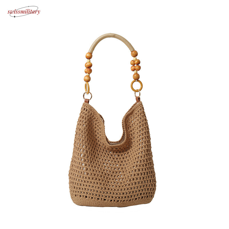New Chinese woven for women in summer 2025, one shoulder vacation beach bag, artistic hollow tote bag #swissmilitary
