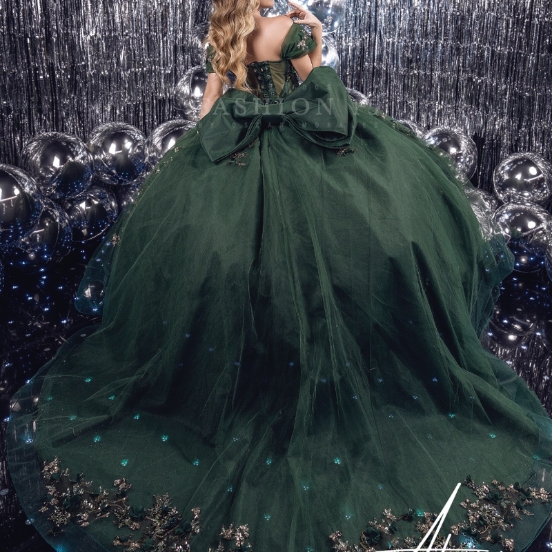 Blackish Green Shiny Quinceanera Dresses Ball Gown Off The Shoulder Applique Lace Beads Corset Tull Party Birthday Sweet 16 Vestidos 15 De Anos