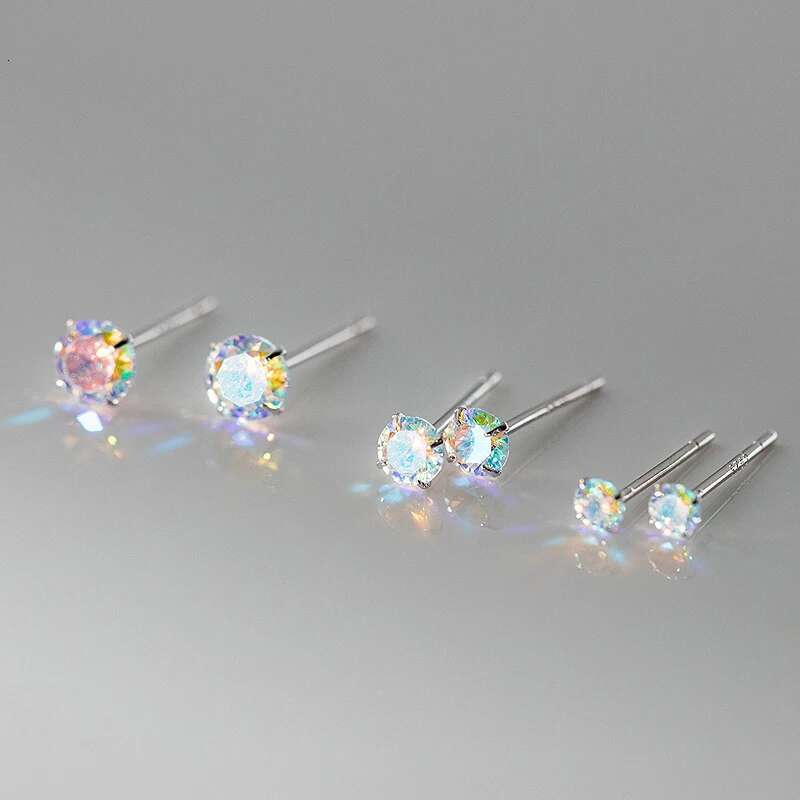 Exquisite Sterg Sier Shiny Mini 3/4/5mm Round Colorful Zircon Stud Earrings Women's Simple Piercing Jewelry