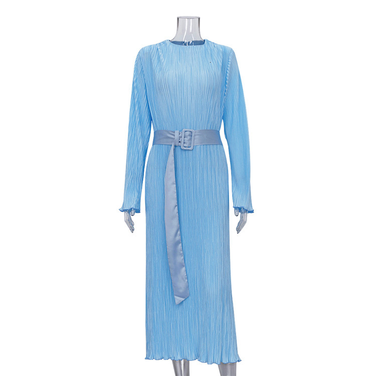 Women's New2 New Sleeved Waistband Pleated Temperament Commuting High Grade Relaxed Long Dress