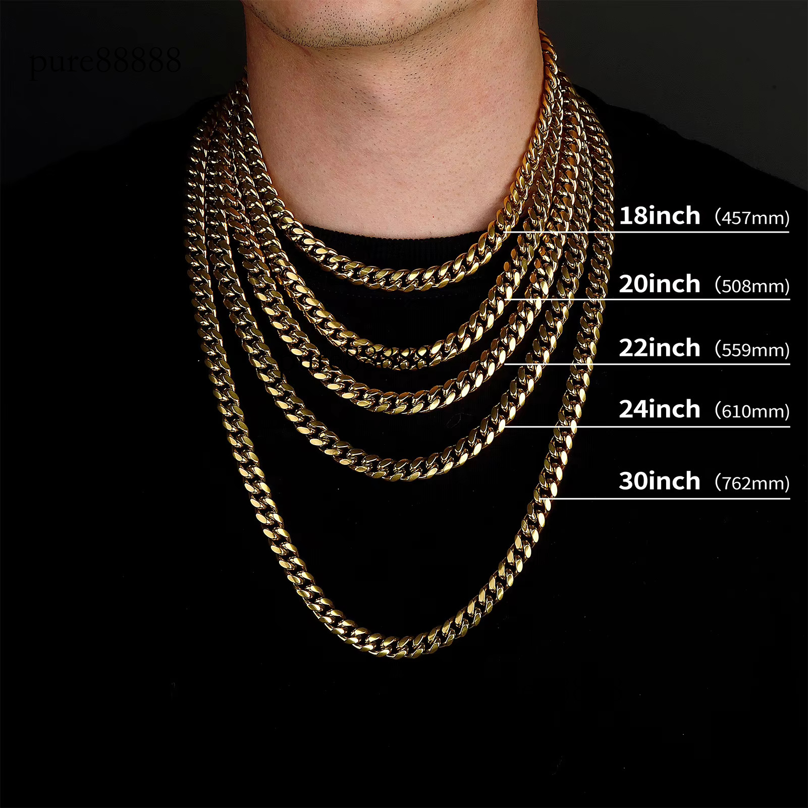 A genuine 14k gold filled Miami Cuban chain edge necklace made of stainless steel 6/8mm solid cut for men and women's gift selection