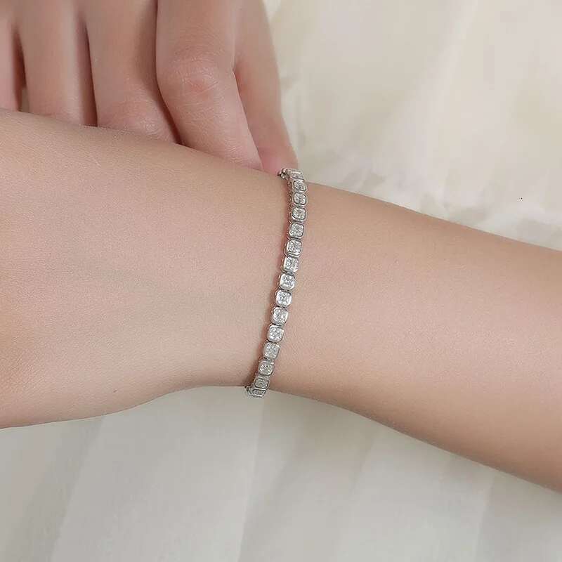 TBCYD 3mm Asscher-Cut Moissanite Sier For Women Tennis Bracelet Classic Sparkle Plated GRA Valentine's Day