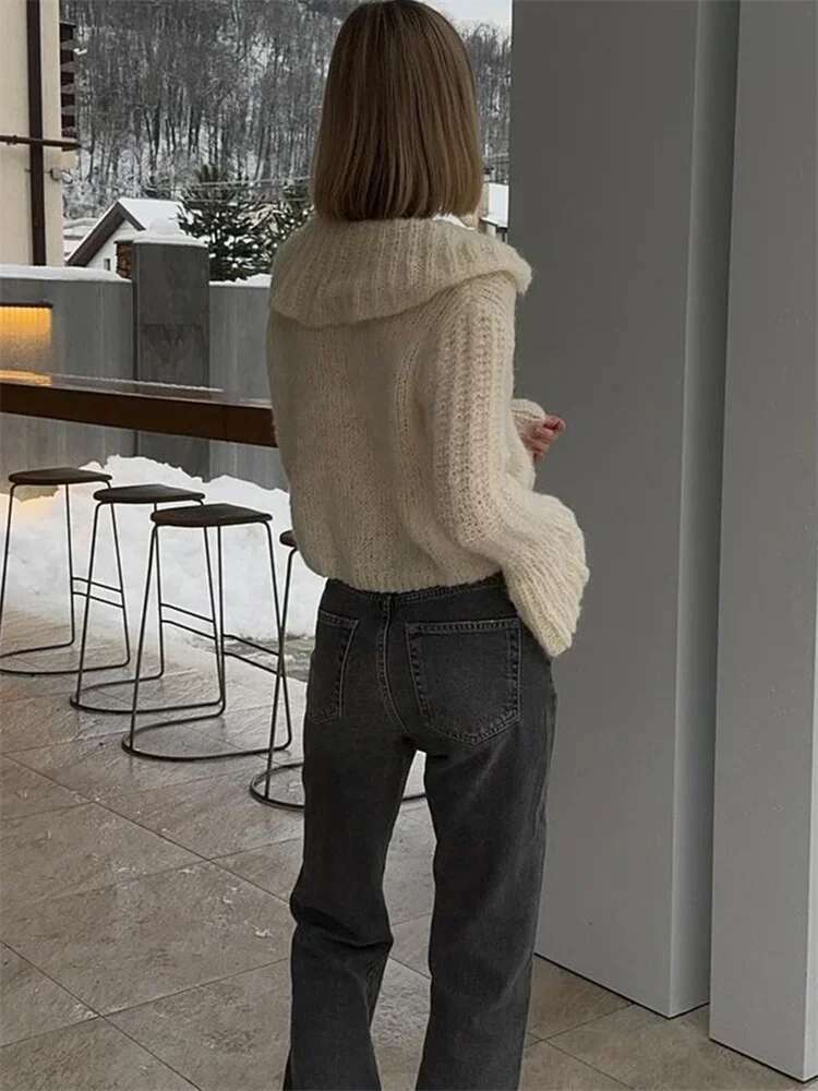 Tossy Knit Sweater Cardigan Outwear Women's Lapel Long Sleeve Patchwork High Waist Cropped Top Streetwear Female Knitwear Coat
