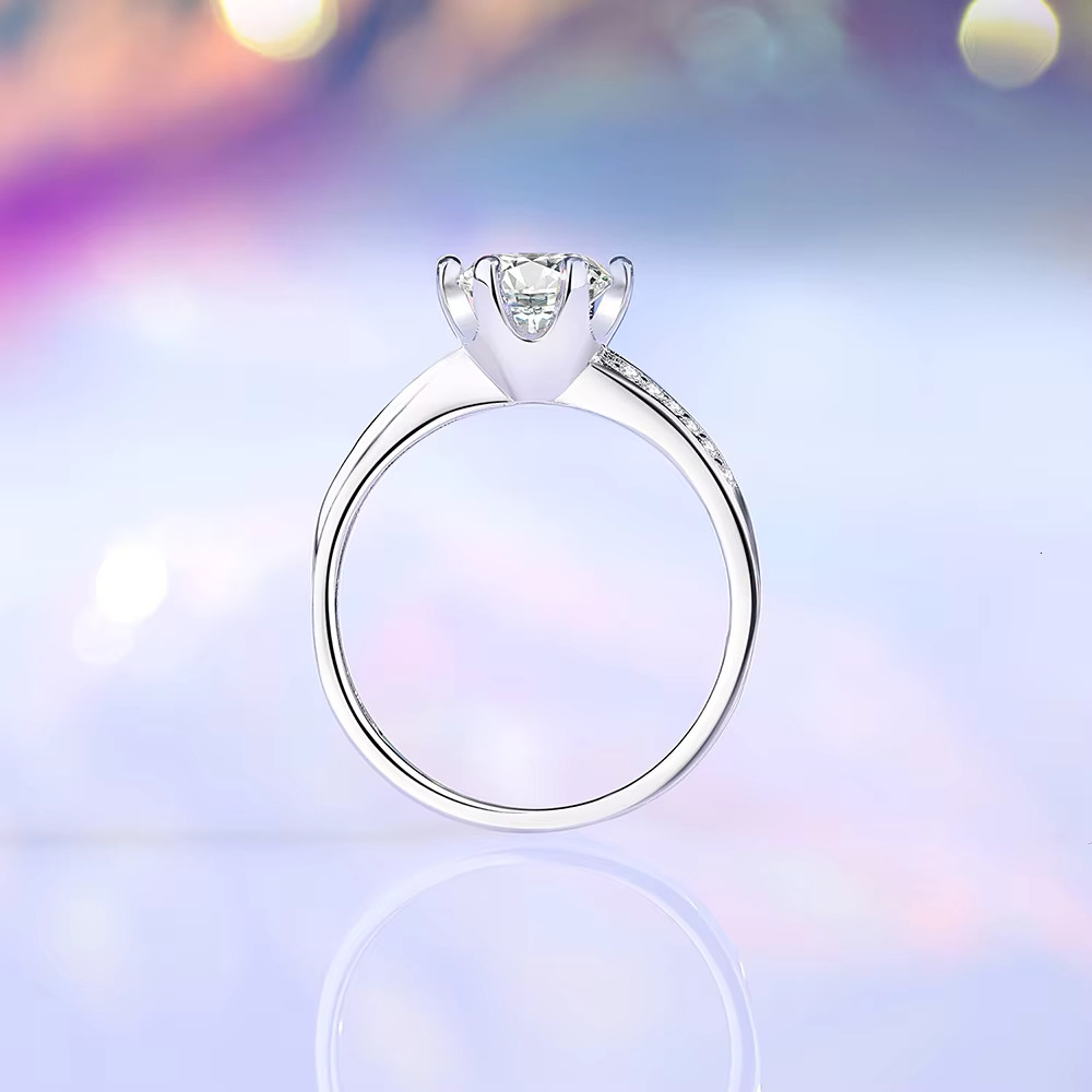 Simple Fashion Womens Fine Jewelry Moissanite Rings 925 Sterling Silver Wholesale Cubic Zirconia CZ Simulaed Big Diamond Ring
