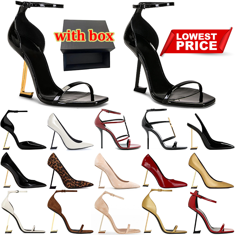 with box designer heels high women luxury stylish Dress Shoes patent leather womens lady sandals open Pointed toe Party Wedding Office black nude gold pumps