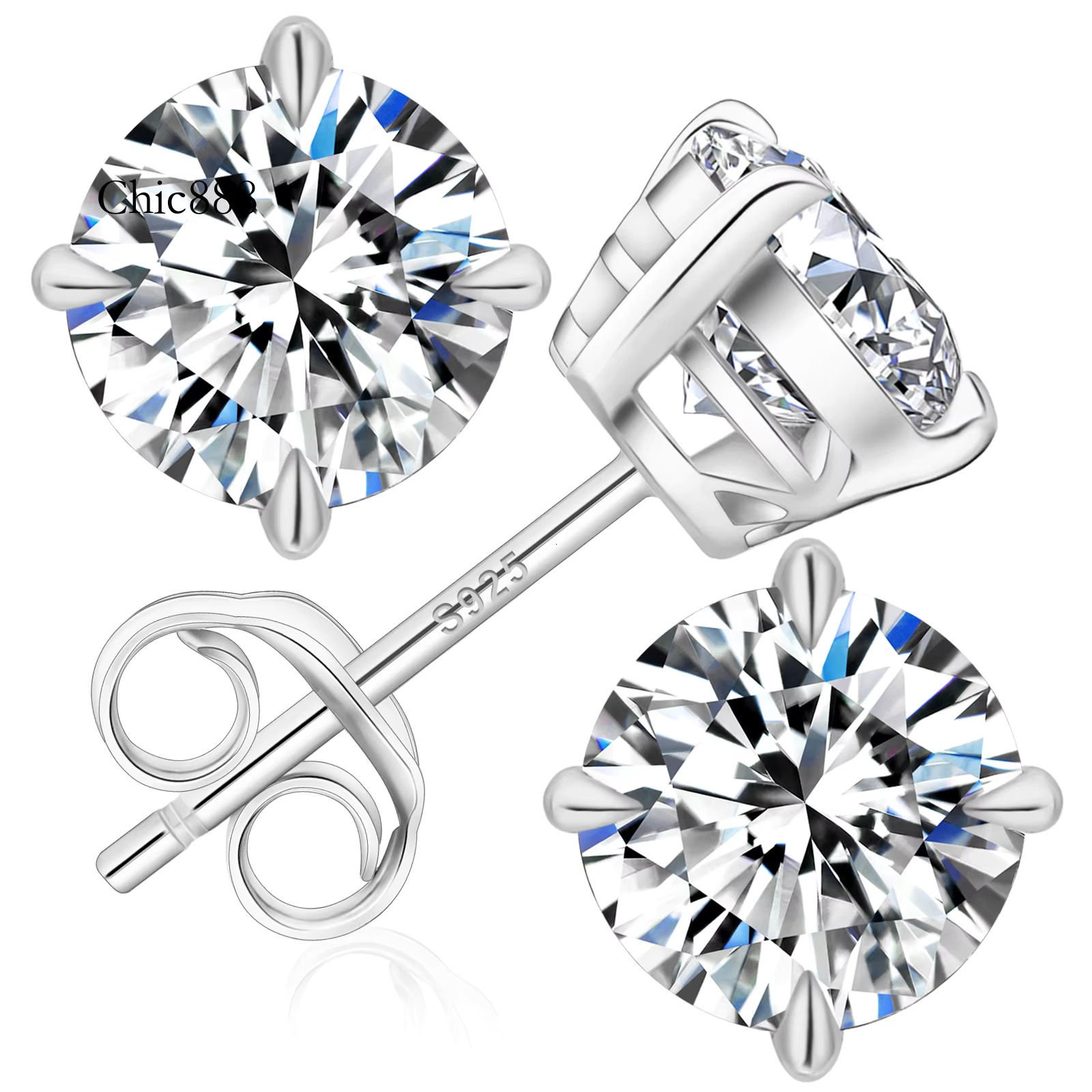 Sparkly VVS Moissanite Studs 14K White Gold Jewelry Christmas Gifts Sterg Sier Lab Created Dia Earrings for Women