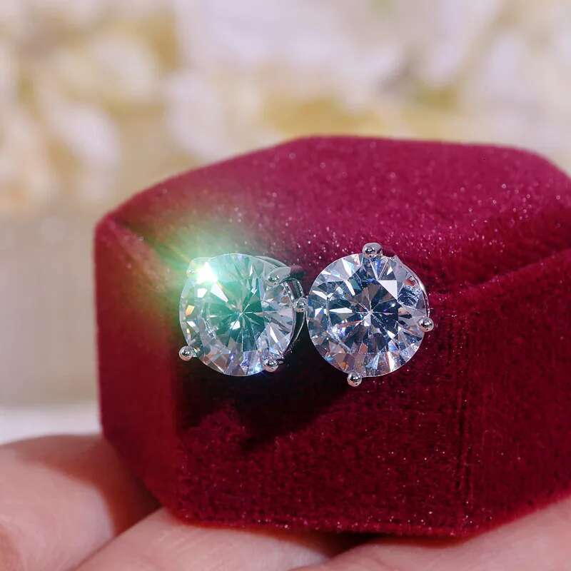 6/8/10mm Classic Sier Color Round White Zircon Stone Stud for Women Men Wedding Party Earrings Birthday Jewelry Gifts