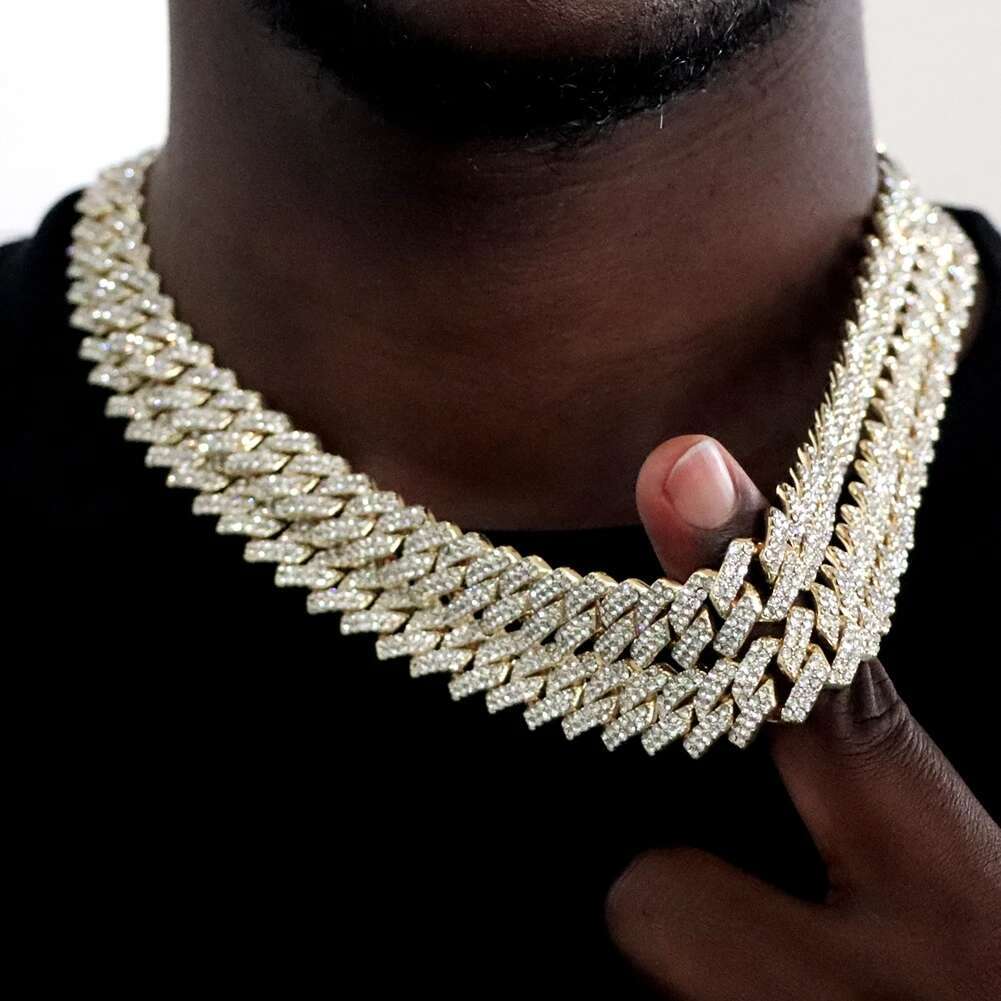 Hip Hop 14MM Prong k Necklace Men Women Iced Out Rhie Paved Rhombus Cuban Chain Necklaces Bracelet Jewelry