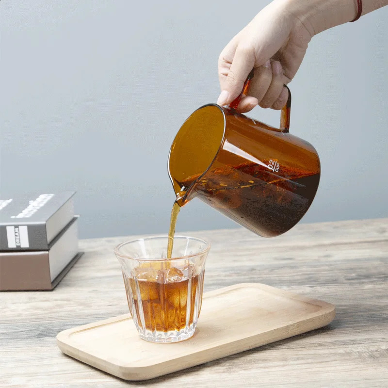 300/500ml Coffee Colored Glass Pot with Lid Shared Coffee Pot Pouring Coffee Concentrate Kitchen Making Coffee Accessories 250224