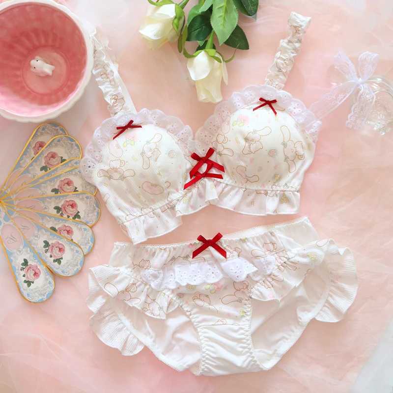 Kawaii Embroidered lace lingerie bra with panties push up brassiere panty lady sexy cute lolita bralette pants sets outdoor wearXJ250301