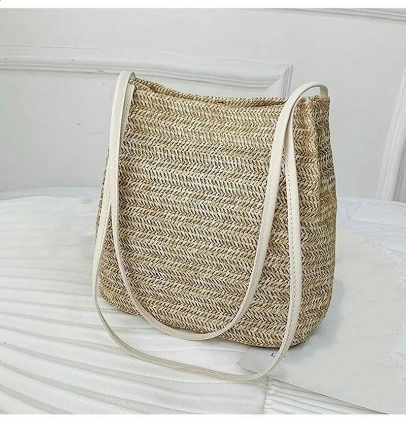 Womens Straw Woven Handbag Large Rattan Basket Beach Bag Summer Women Messenger Crossbody Bags Girls Small Beach Handbag 250228