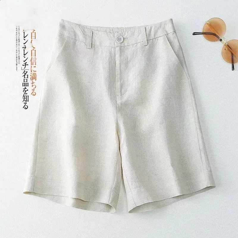 Womens shorts harajuku summer Cotton linen tall waist wide leg pants solid color Ladies trousers drop XMM3311 250224