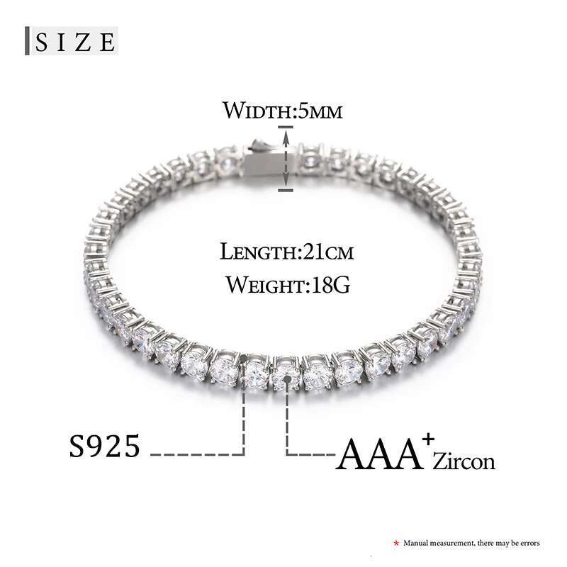 3mm-5mm Top Quality Sterg Sier Bracelet Tennis Chain Moissanite For Women Jewelry
