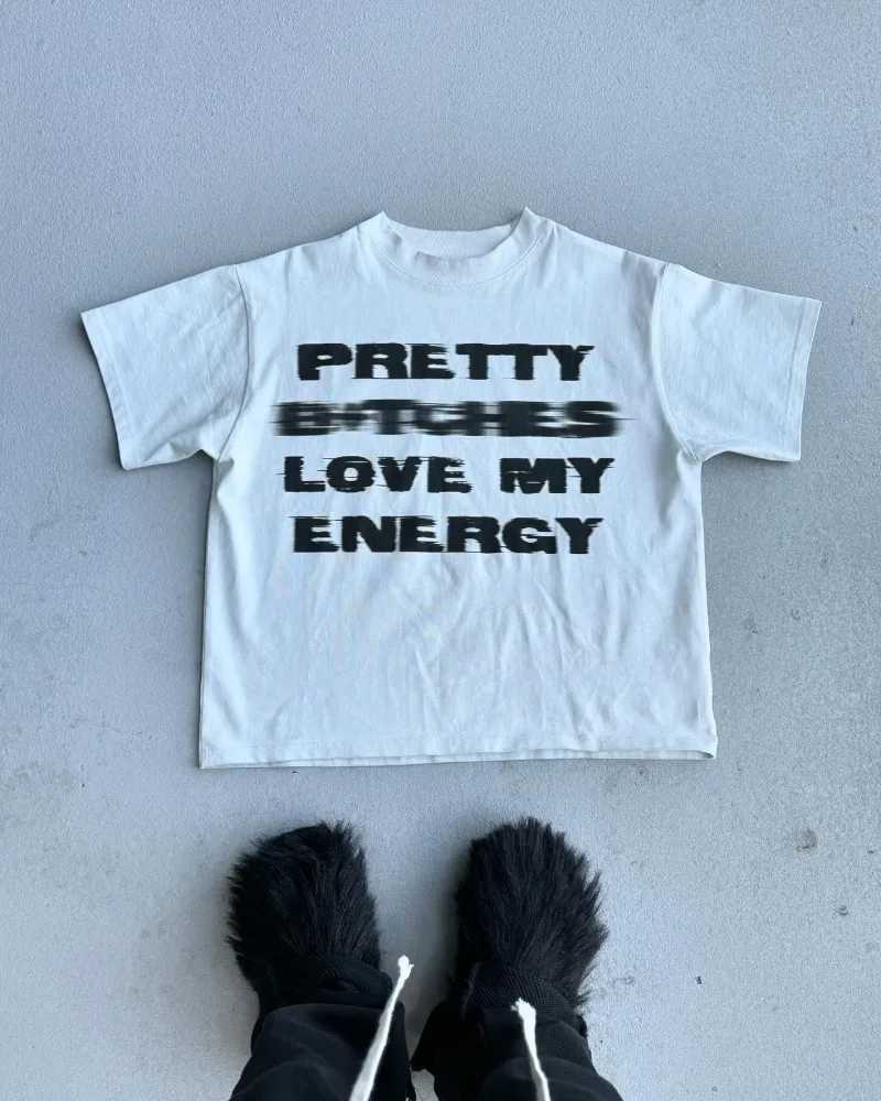 Y2k top Vintage Street Alphabet Print Short Sleeve Men T-shirt 2024 Summer Harajuku Couple Casual Loose Oversized T-shirt J250515