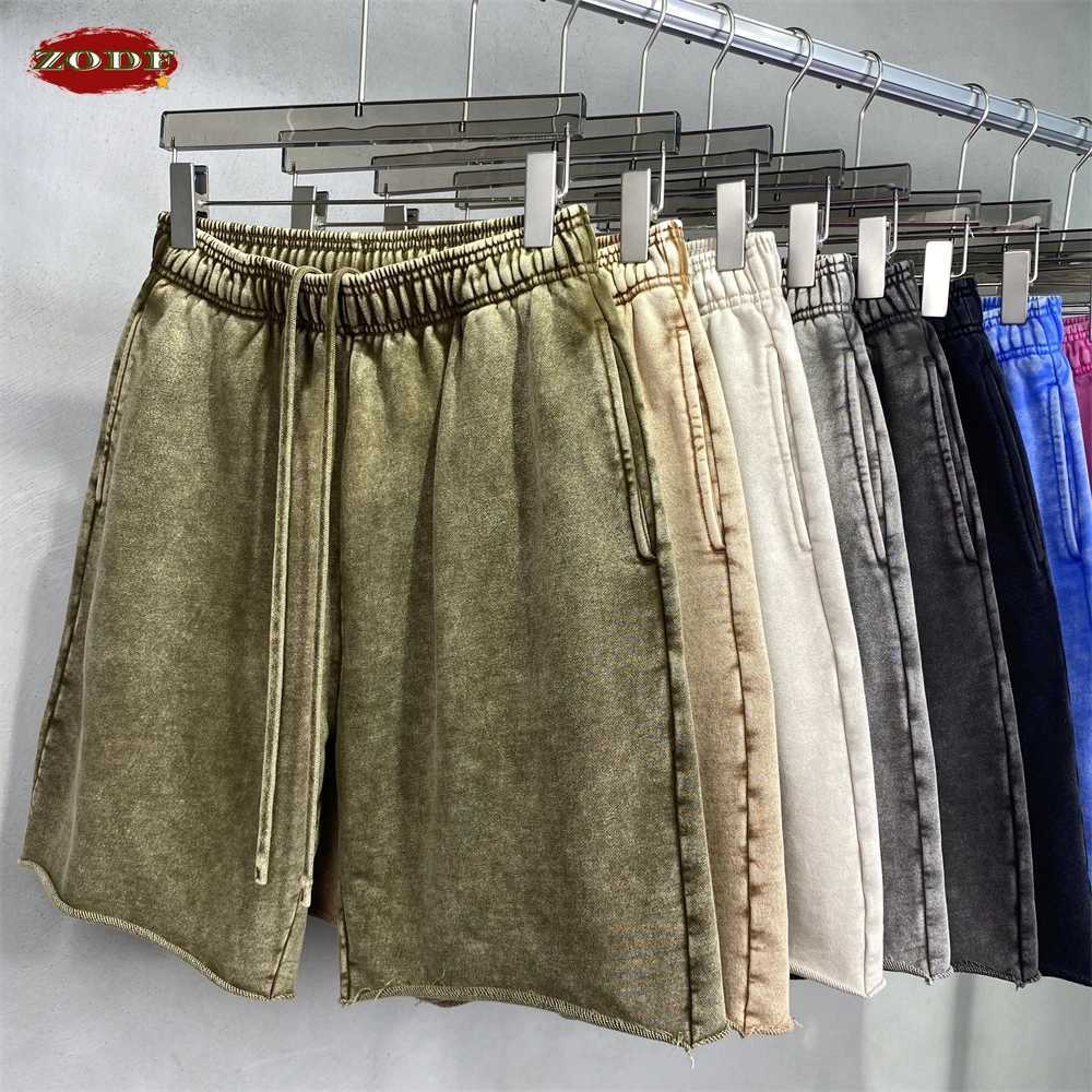 ZODF Vintage Men Summer Batik Washed Cotton Shorts Unisex High Street Distressed Loose 420gsm Short Pants Brand Clothes HY0817 J250515