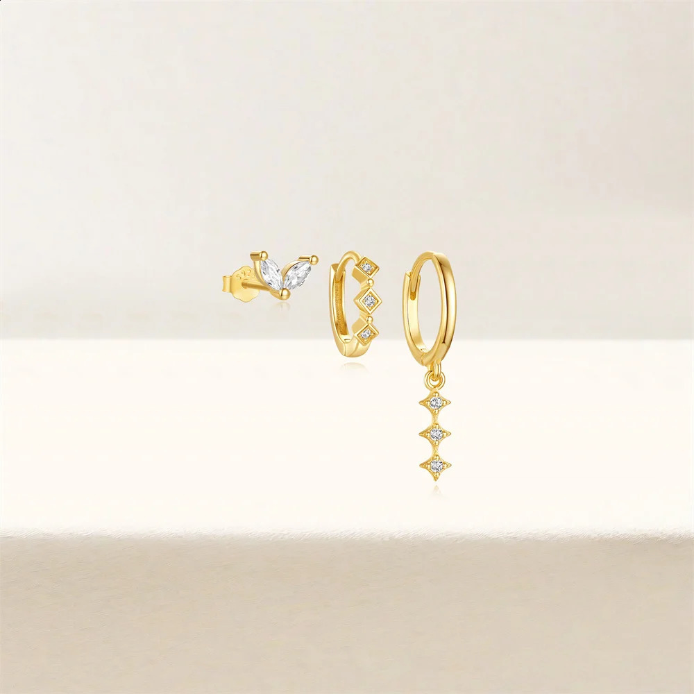 CANNER 1 Set 925 Silver Eight Pointed Star Petal Square Brick Earring Set For Women 18K Gold Detachable Pendant Ins Fine Jewelry 250228