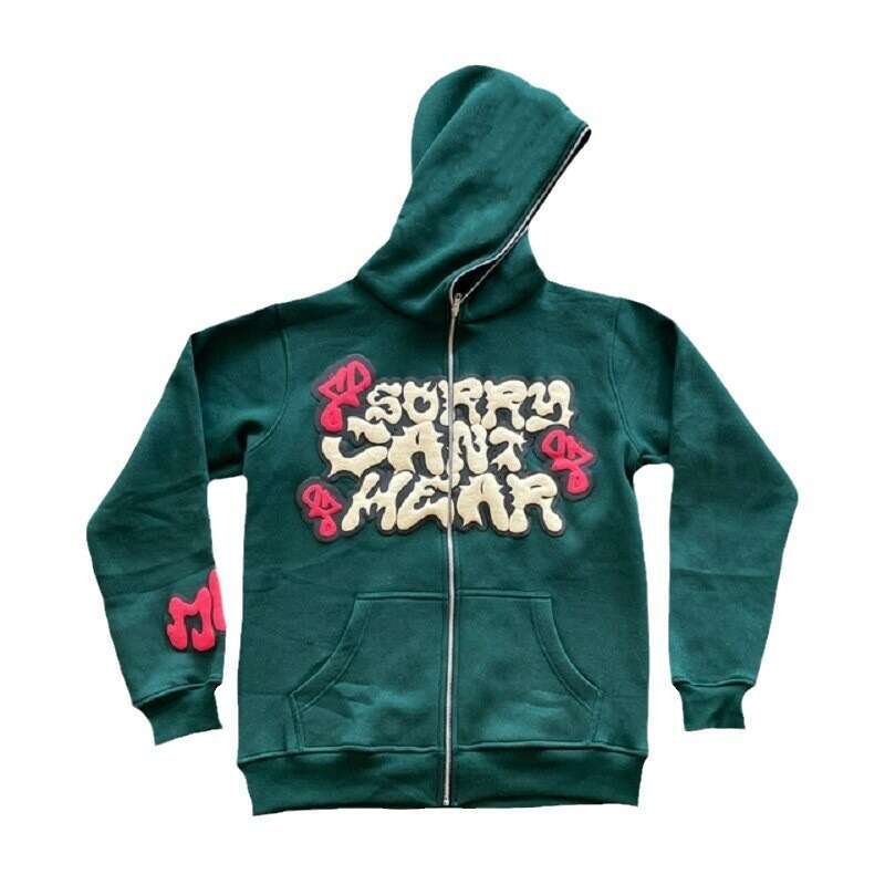 New American Street Trend Foam Letter Top Printed Loose Hooded Zipper Sweater gift for man