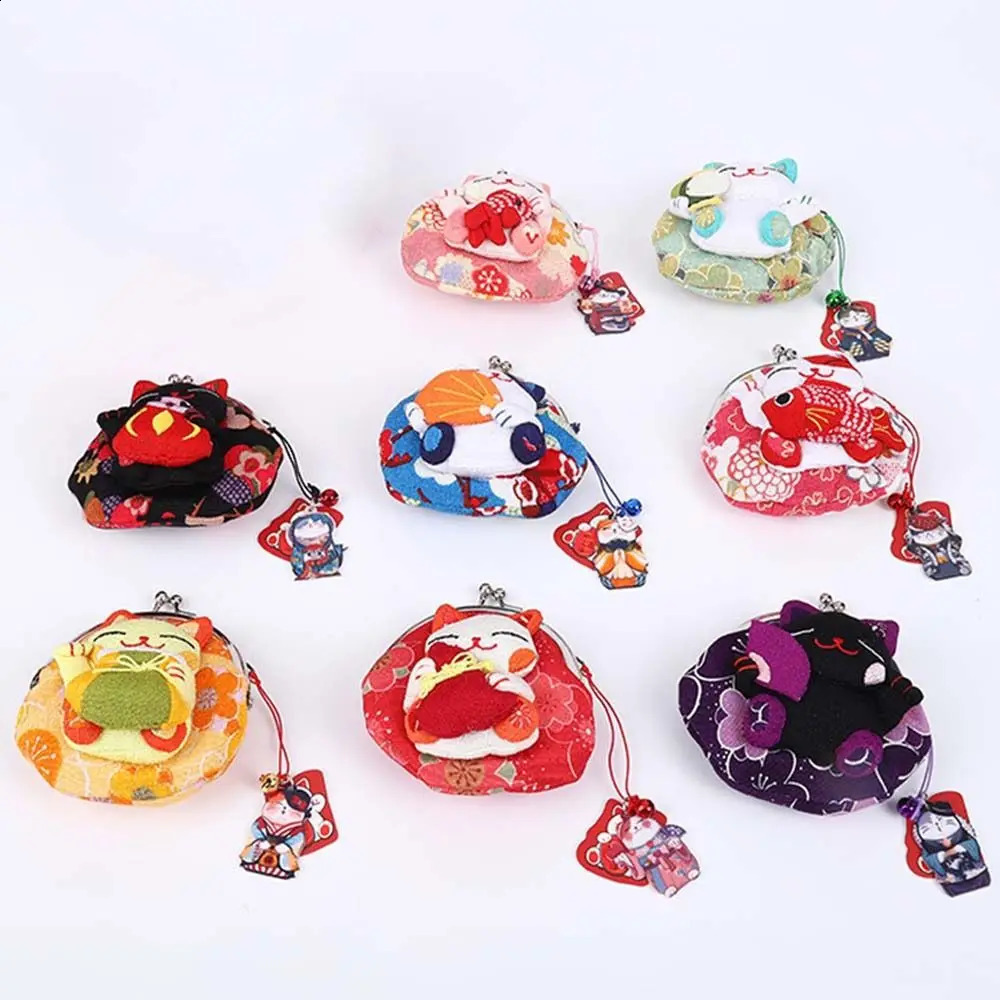 Japanese Style Model Neco Coin Purse Casual Wallets Flower Printing Lucky Cat Clutch Bag Doll PU Card Holder Women 250228