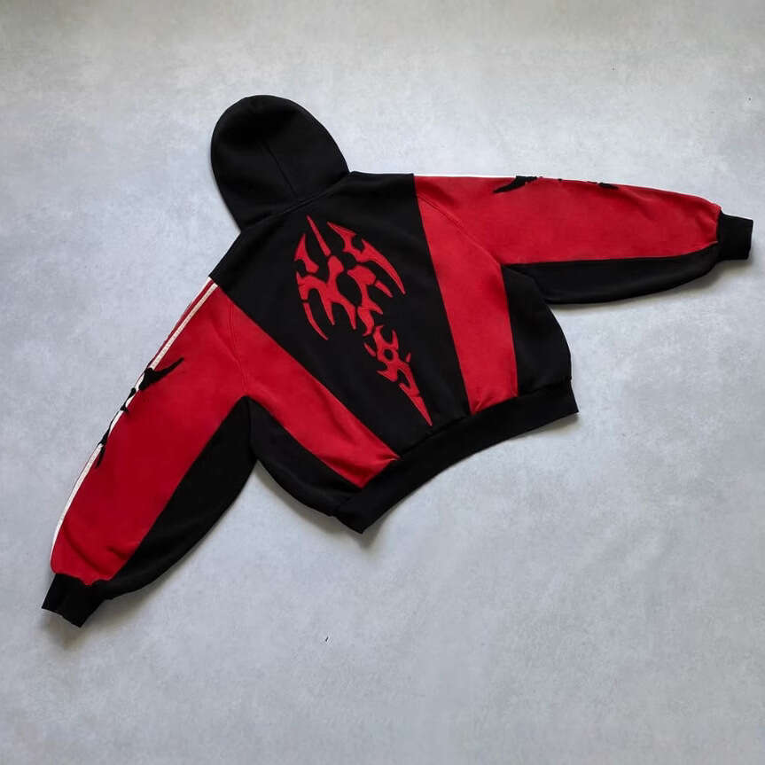 High street contrasting American ins style autumn patchwork hooded sweatshirt for men and women loose top