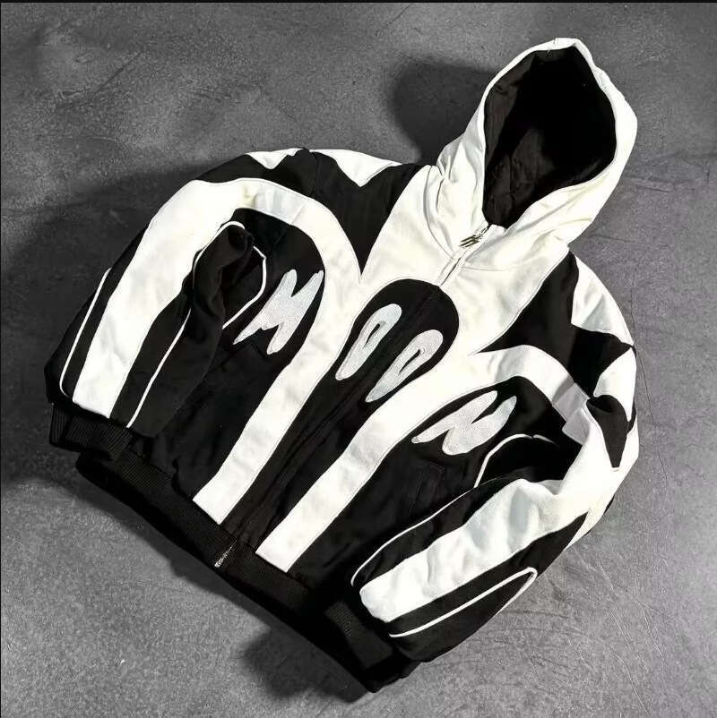 Trendy Y2K Harajuku Fashion Creative Embroidery for Men and Women Couple Hooded Cardigan Warm Hoodie Coat gift for man