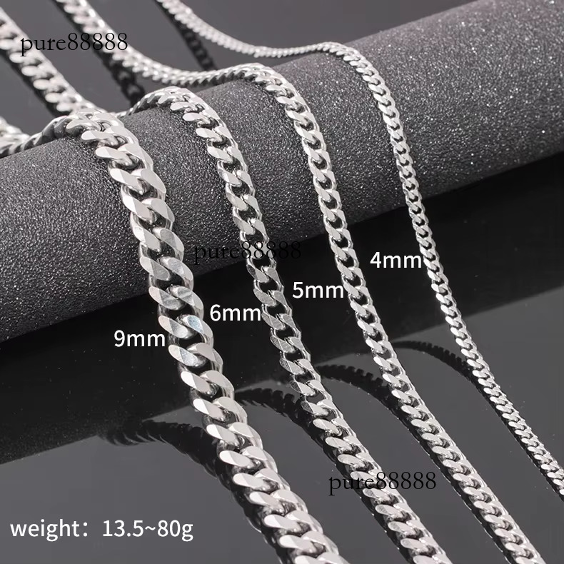 Men's chain 4 5 6 9mm sier solid stainless steel Cuban necklace