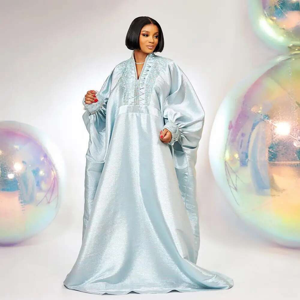 Fashion Turkey Woman Elegant 2025 V-Neck Rhies For Church Boubou African Dresses