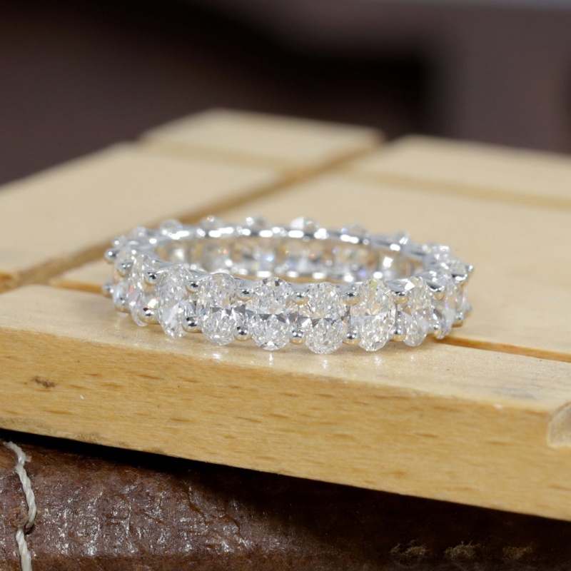 18K White Solid Gold 5.2*3.6mm Oval Cut Full Prong Set Luxuery Stackable Ring For Women Lab Grown Diamond VCD HPHT Women Gold Ring