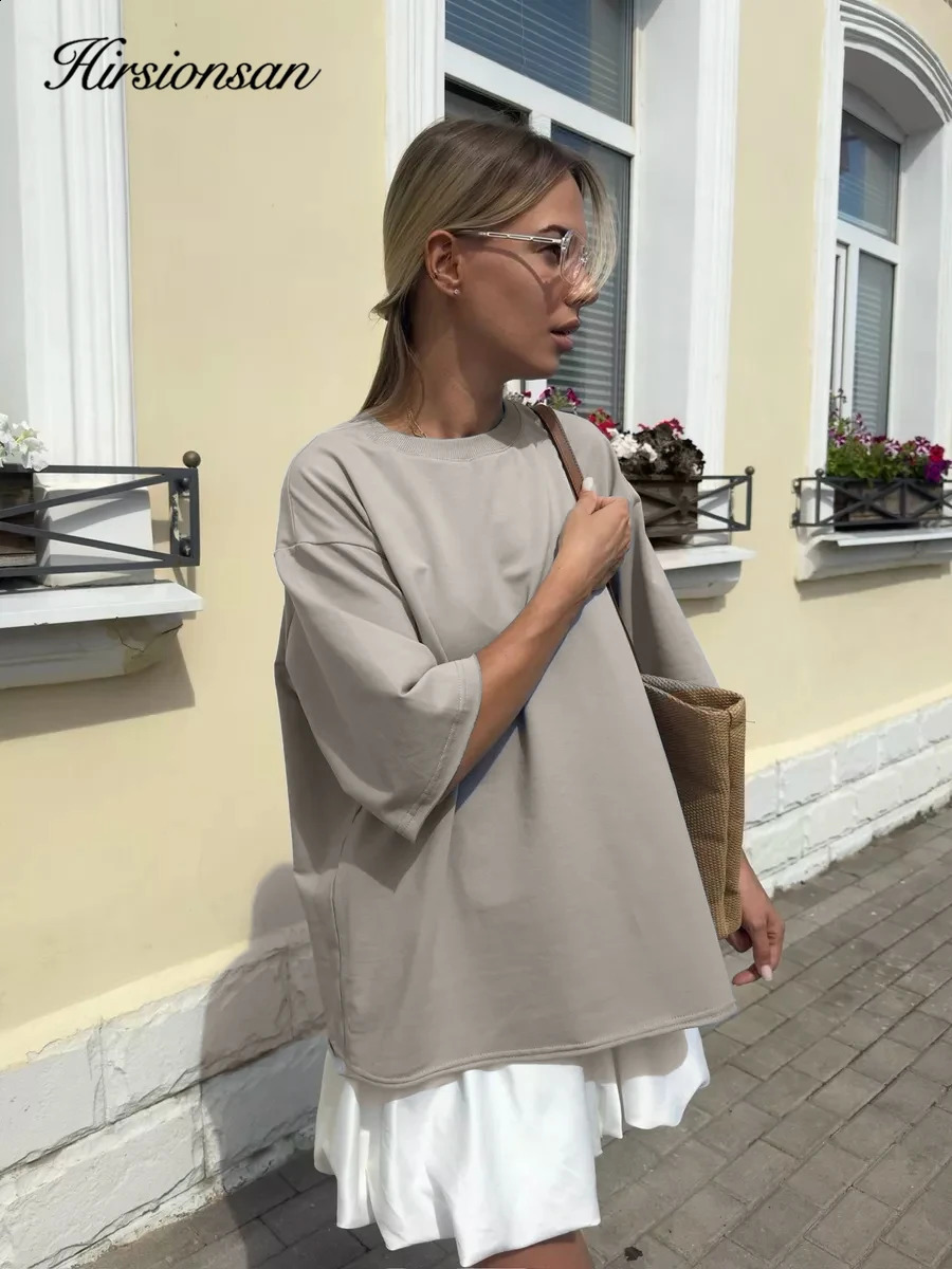 Hirsionsan Summer Casual Oversized T-shirts Women 100% Cotton Pink Loose Tees Cusual Solid O Neck Female Aesthetic Tops 250225