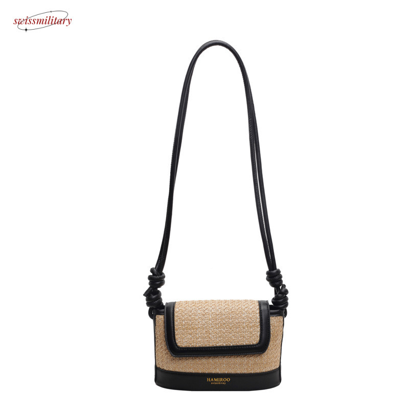 Bags Straw Woven for Women's Summer Luxury 2025 New Seaside Vacation Beach Single Shoulder Diagonal Span Small Square Bag #swissmilitary