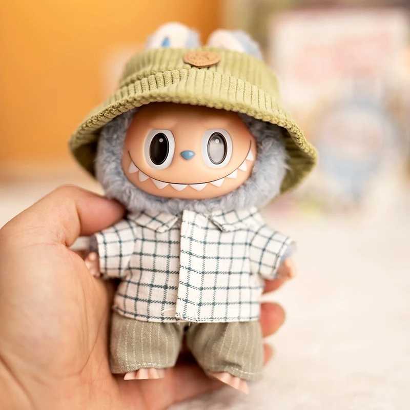 Hot Labubu doll clothing fashion clothing hat plain weave shirt vertical striped shorts for 17cm doll clothing doll accessories gifts W250301