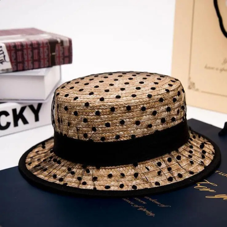 black lace sun hats bow hand made women straw cap beach big brim hat casual girl summer cap 55-58cm 250227