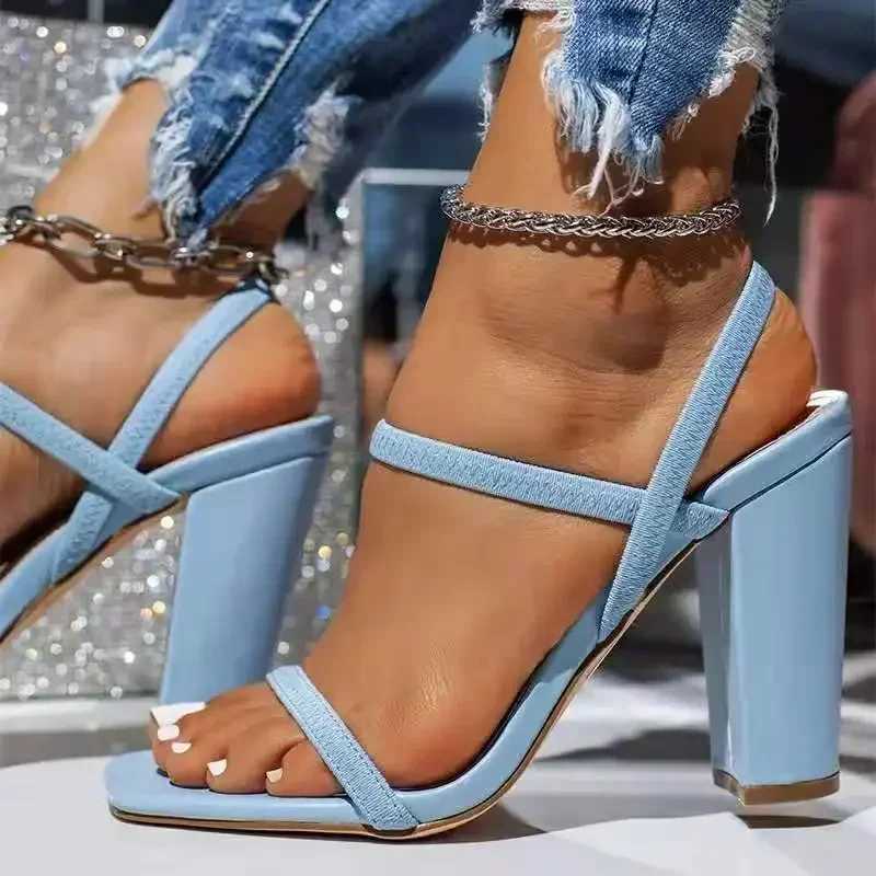 Wan Large Size New Summer Heel Shoes Thick H Miss hot Sandals 7CM Square Minimalist Design Fashionable and Versatile Z250301