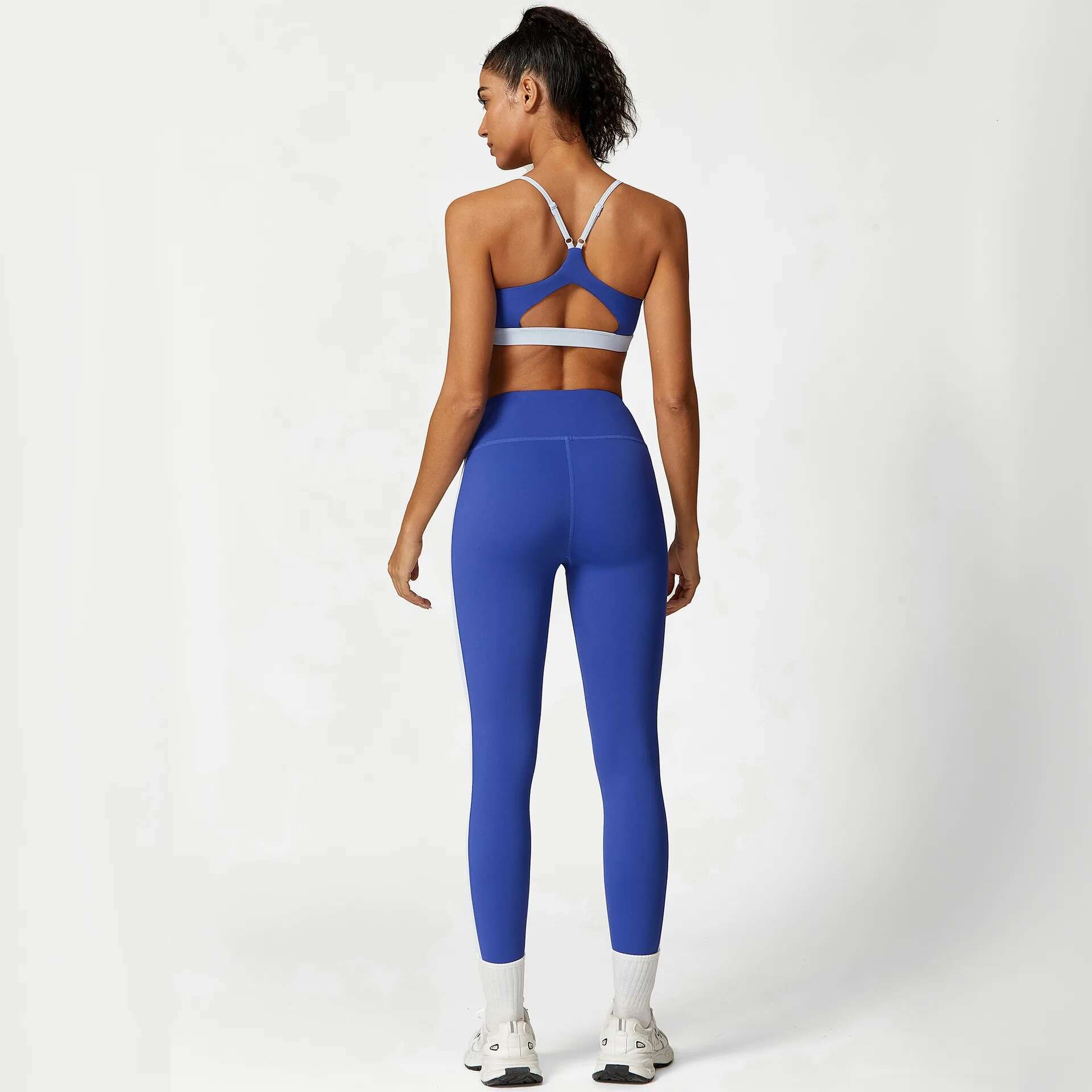 2 Pieces Yoga Sets Contrast Color Gym Tracksuits Pilates Fiess Clothing Women Shockproof Bra&Hip Up Leggings Activewear