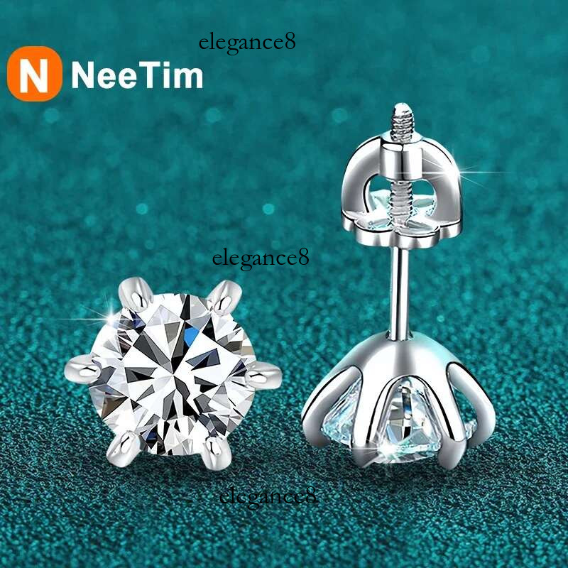 NeeTim 1ct 2ct Moissanite Screw for Women Sterg Sier with Gold Plated Dia Wedding Party Girl Stud Earrings