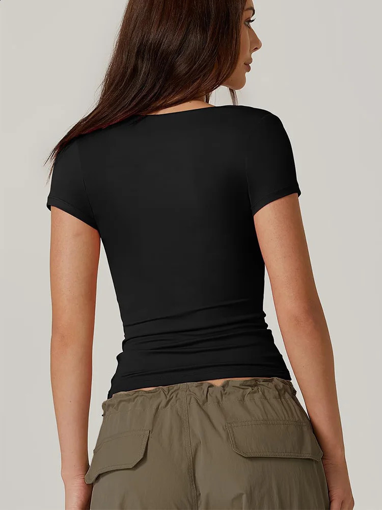 Womens Crop Top Summer Short sleeved Tshirt spaghetti strap Camis Sexy Cropped Blouses Aesthetic Female Streetwear Clubwear 250224
